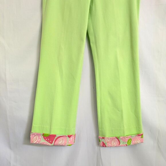 Lilly Pulitzer Green Stretch Pants Size 8 Floral Cuffs Stretchy 90's Retro - Picture 4 of 11
